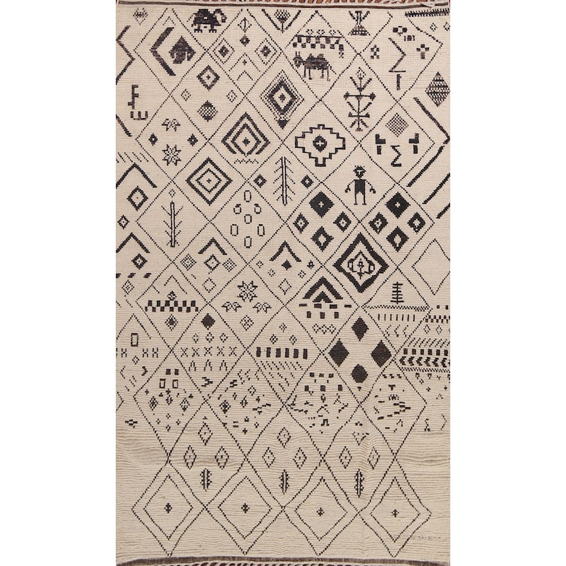 All-Over Trellis Moroccan Ivory Area Rug Handmade Wool Carpet - 6'0"x 9'11"