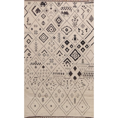 All-Over Trellis Moroccan Ivory Area Rug Handmade Wool Carpet - 6'0"x 9'11"