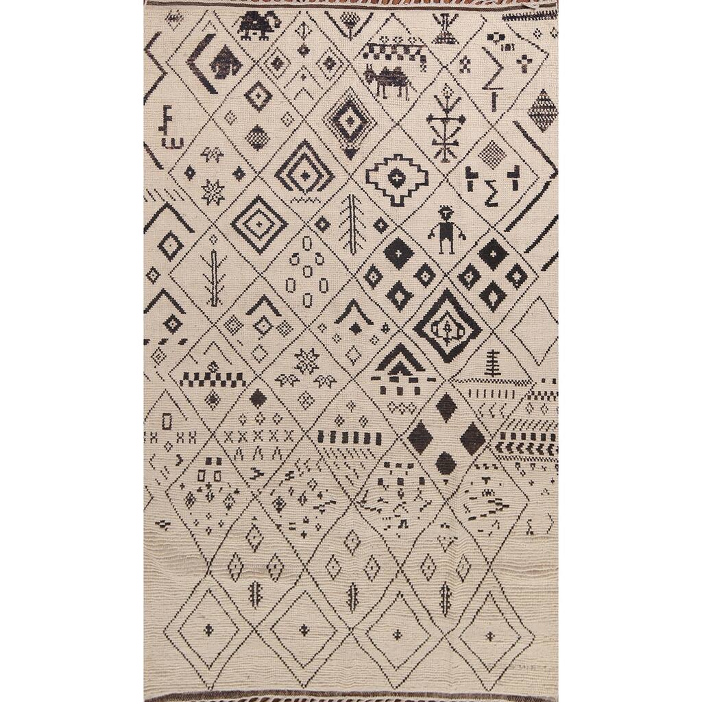 All-Over Trellis Moroccan Ivory Area Rug Handmade Wool Carpet - 6'0"x 9'11"