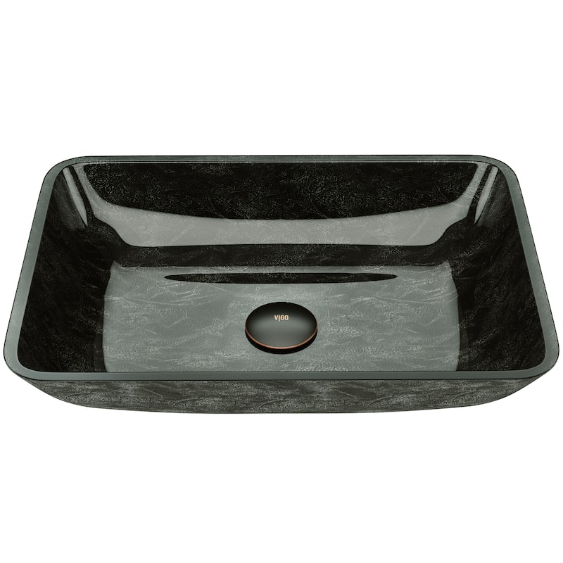 VIGO Donatello 18"L x 13"W x 4"H Glass Rectangular Vessel Bathroom Sink - Gray Onyx