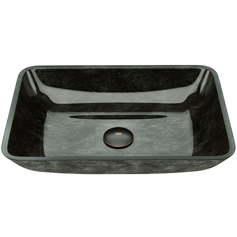 VIGO Glass Rectangular Vessel Bathroom Sink - Gray Onyx