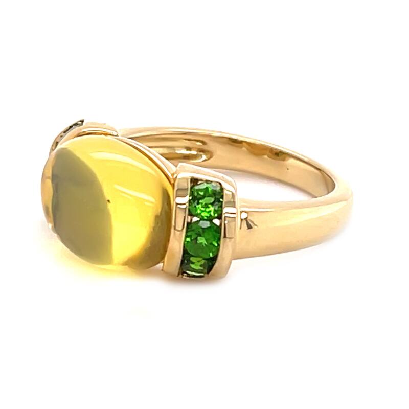Yellow Gold Over Sterling Silver Green Amber, Chrome Diopside Ring