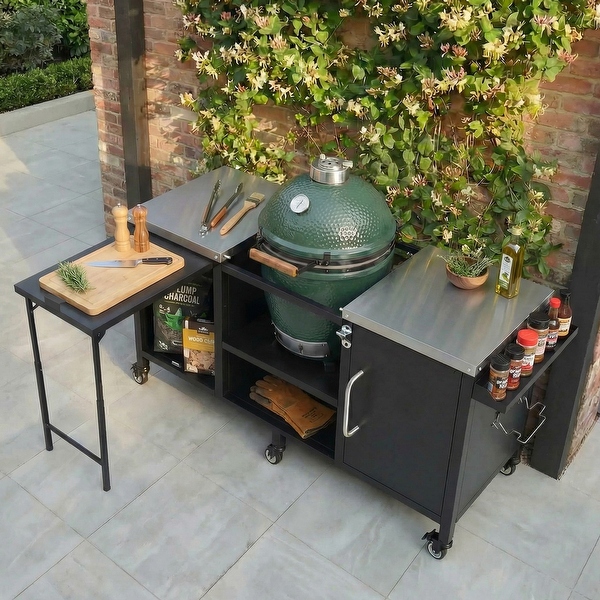 Outdoor Grill Cart For Big Green Egg With Storage Box, Fold-Out