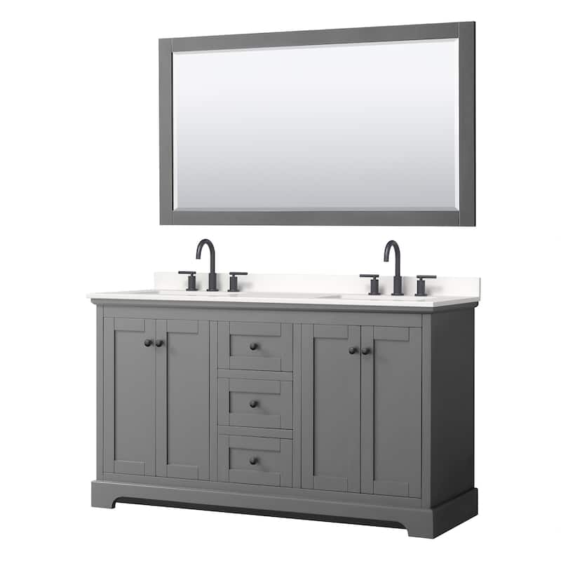 Wyndham Collection WCV232360D-QTZ-US3M58 Avery 60" Free Standing - Dark Gray / White Quartz Top / Matte Black