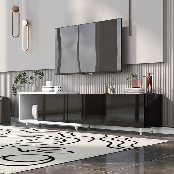 Elegant Black White TV Stand Ample Storage TV Console TV with