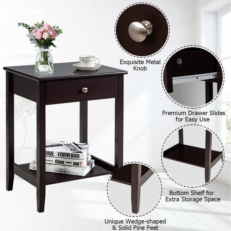 Gymax 2PCS Nightstand Sofa Side End Table Bedroom Living Room w/ Shelf - See Details