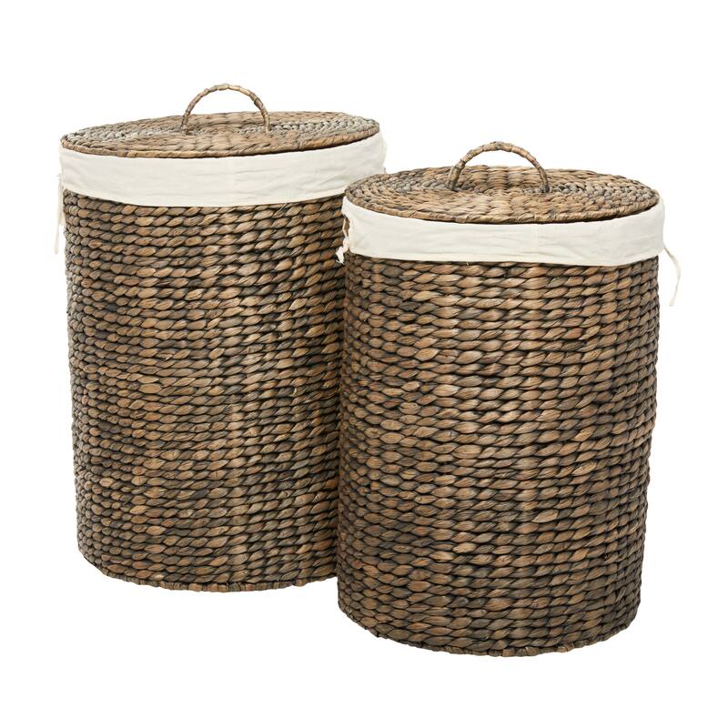 Seagrass Handmade Storage Basket with Liner and Matching Tops - Set of 2 Dark Brown - CosmoLiving by Cosmopolitan