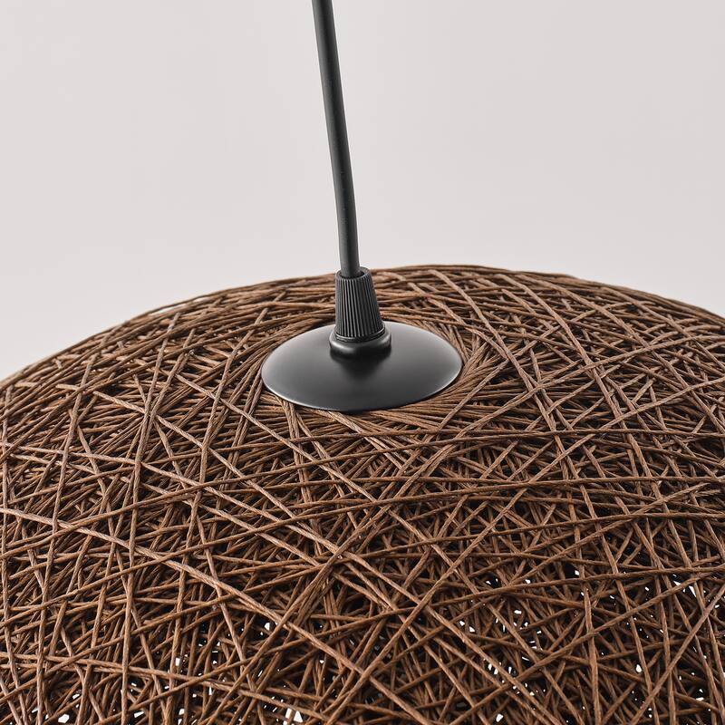 1-Light Boho Brown Rattan Hand-Woven Cloche Hanging Basket Pendant Light - 20.47" W x 12.59" H