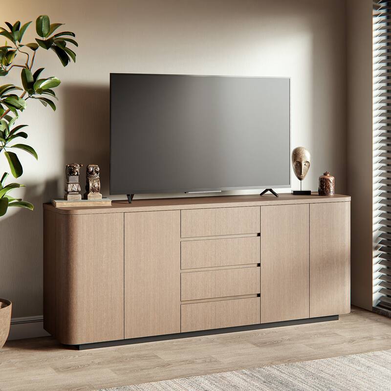 Light Oak Sideboard Buffet Cabinet with 4 Drawers & 2 Doors, Push-to-Open System, Waterproof Surface & Anti-Tip Kit Dresser