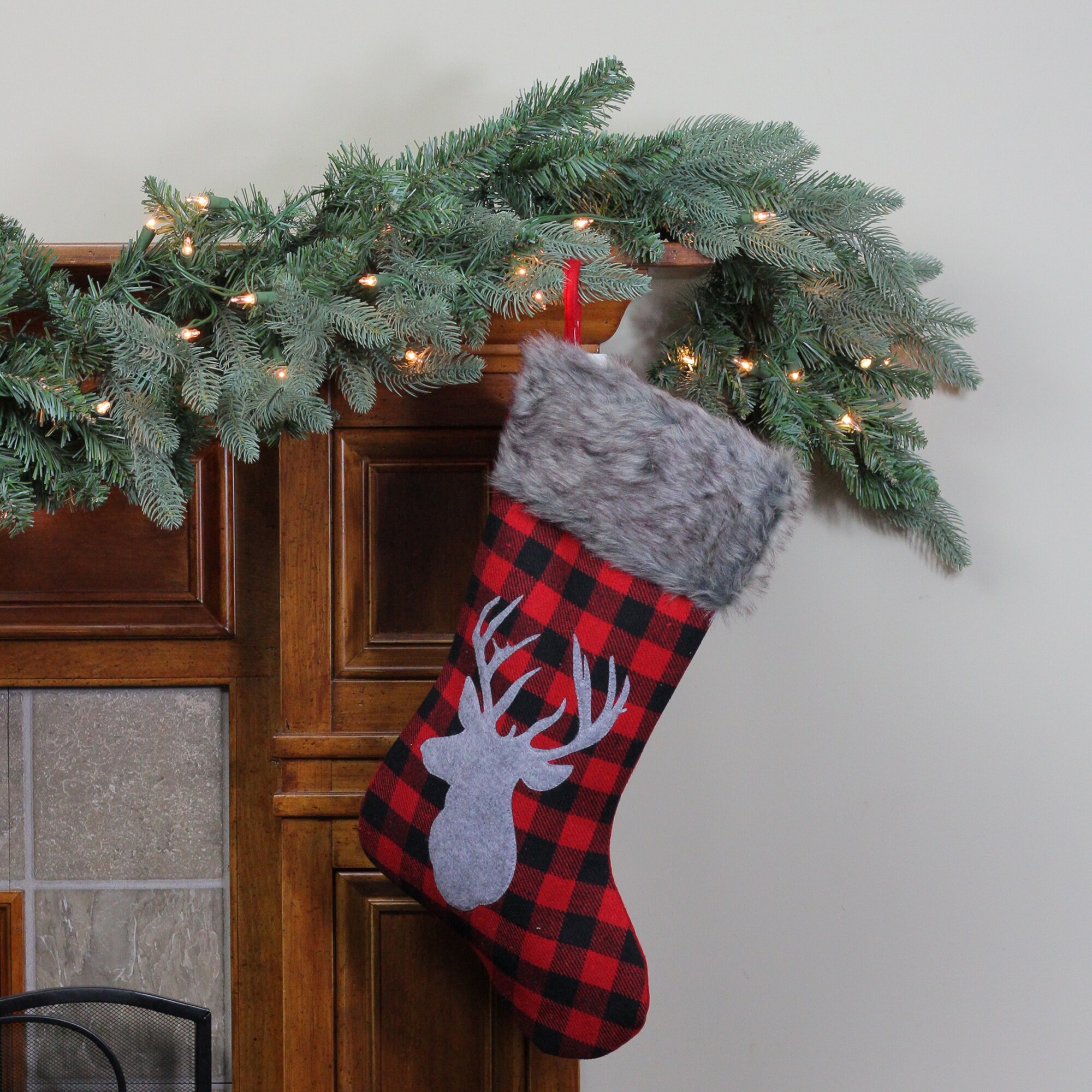 Shop 20 5 Red And Black Buffalo Plaid Reindeer Christmas Stocking Overstock 16550475
