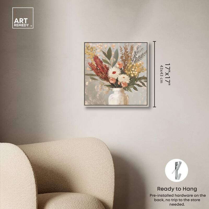 White Vase Bouquet Canvas by Art Remedy