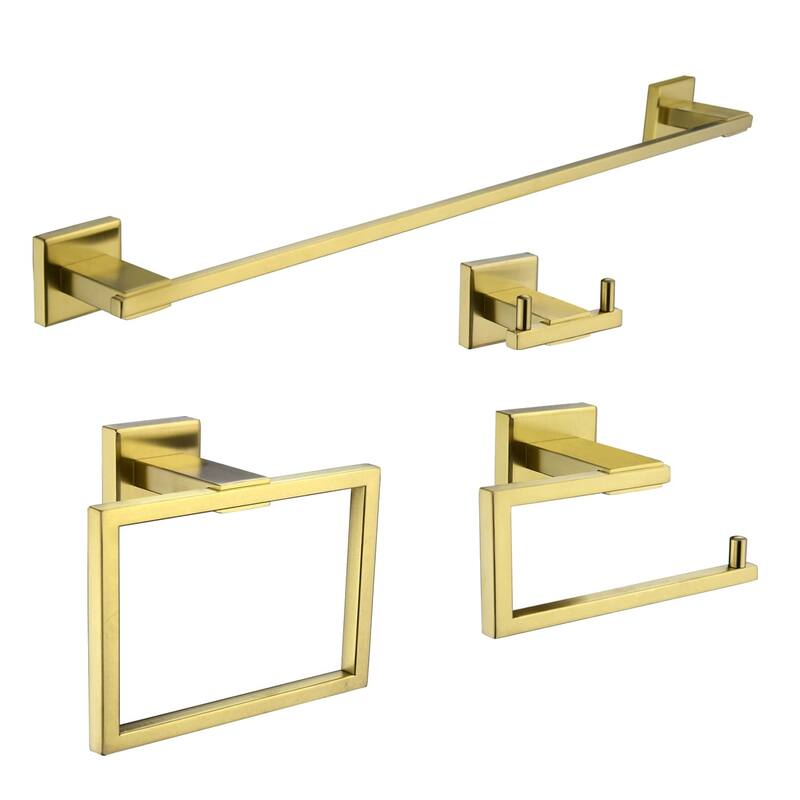 4 Piece Bathroom Hardware Set Wall Mount Bathroom Towel Holder Bar Set Bathroom Fixtures 304 Stainless Steel Bath Accessories - Brushed Gold