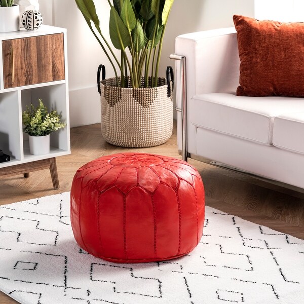 Nuloom Handmade Moroccan Leather Filled Ottoman Pouf - Bed Bath