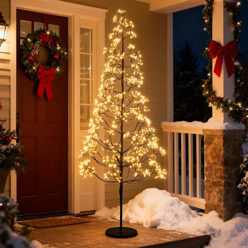 Costway 5/6/7 FT Lighted Alpine Tree with 1500 White LED Lights, - 6 Foot