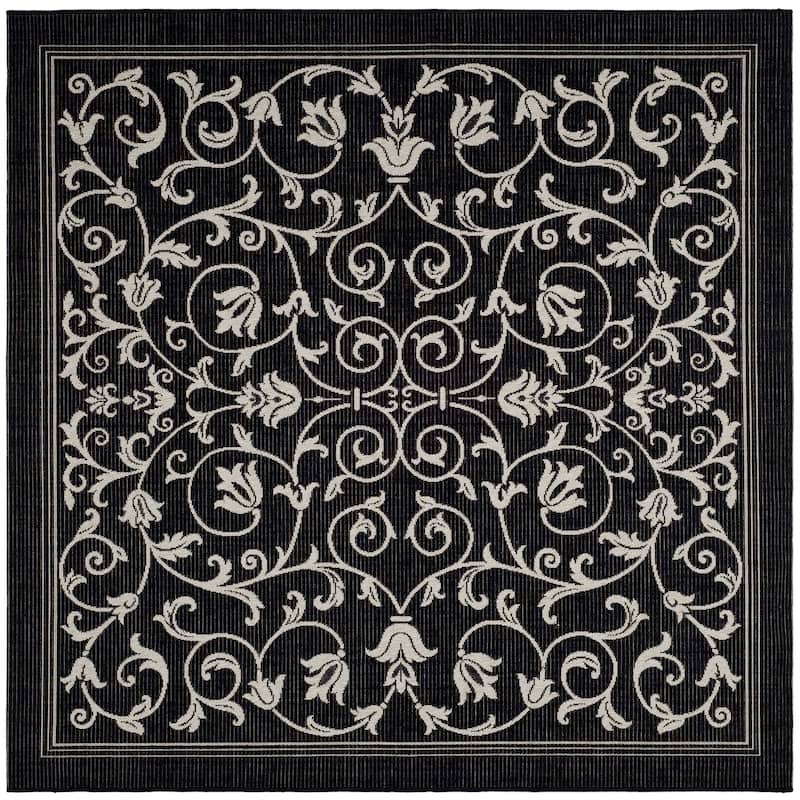SAFAVIEH Courtyard Clarine Indoor/ Outdoor Waterproof Patio Backyard Rug - 6'7" Square - Black/Sand