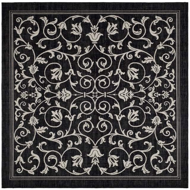SAFAVIEH Courtyard Clarine Indoor/ Outdoor Waterproof Patio Backyard Rug - 5'3" Square - Black/Sand