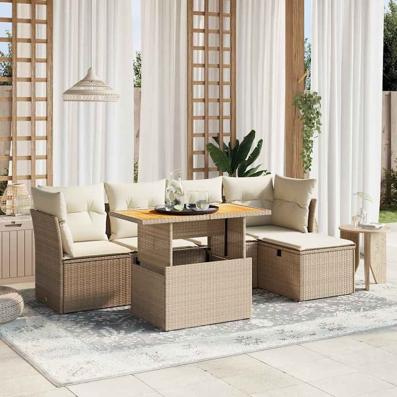 6 Piece Garden Sofa Set with Cushions - 21.7 x 39.4 x 28.7 in - Beige and cream