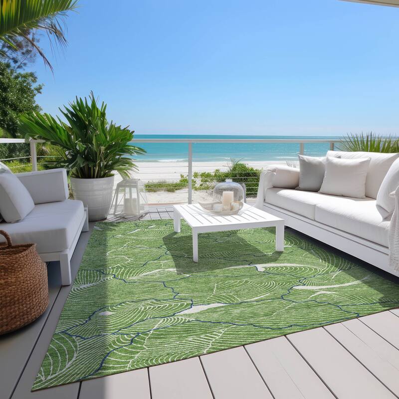 Machine Washable Indoor/ Outdoor Abstract Crackle Chantille Rug