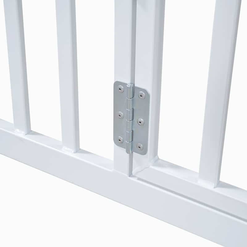 Metal House Bed with Fence, Roof and Door for Kids, Boys and Girls, Bedroom