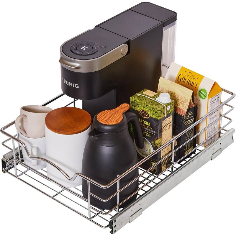 HOLDN’ STORAGE Pull Out Cabinet Organizers – Anti-Rust Chrome Pull Out Drawers for Kitchen Cabinets - 14" Wide