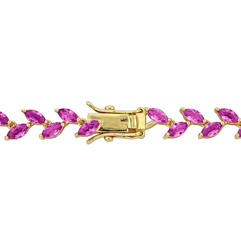 Miadora 12ct TGW Created Pink Sapphire Bracelet in Yellow Sterling Silver