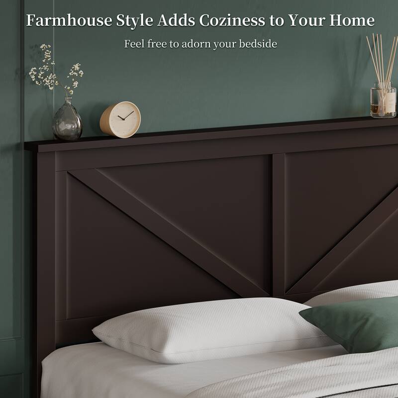 Yaheetech Farmhouse Wooden Bed Frame with Headboard No Box Spring Needed