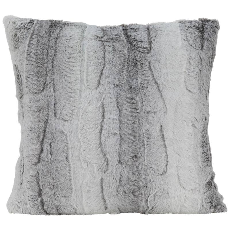 18" Gray and White Plush Square Throw Pillow