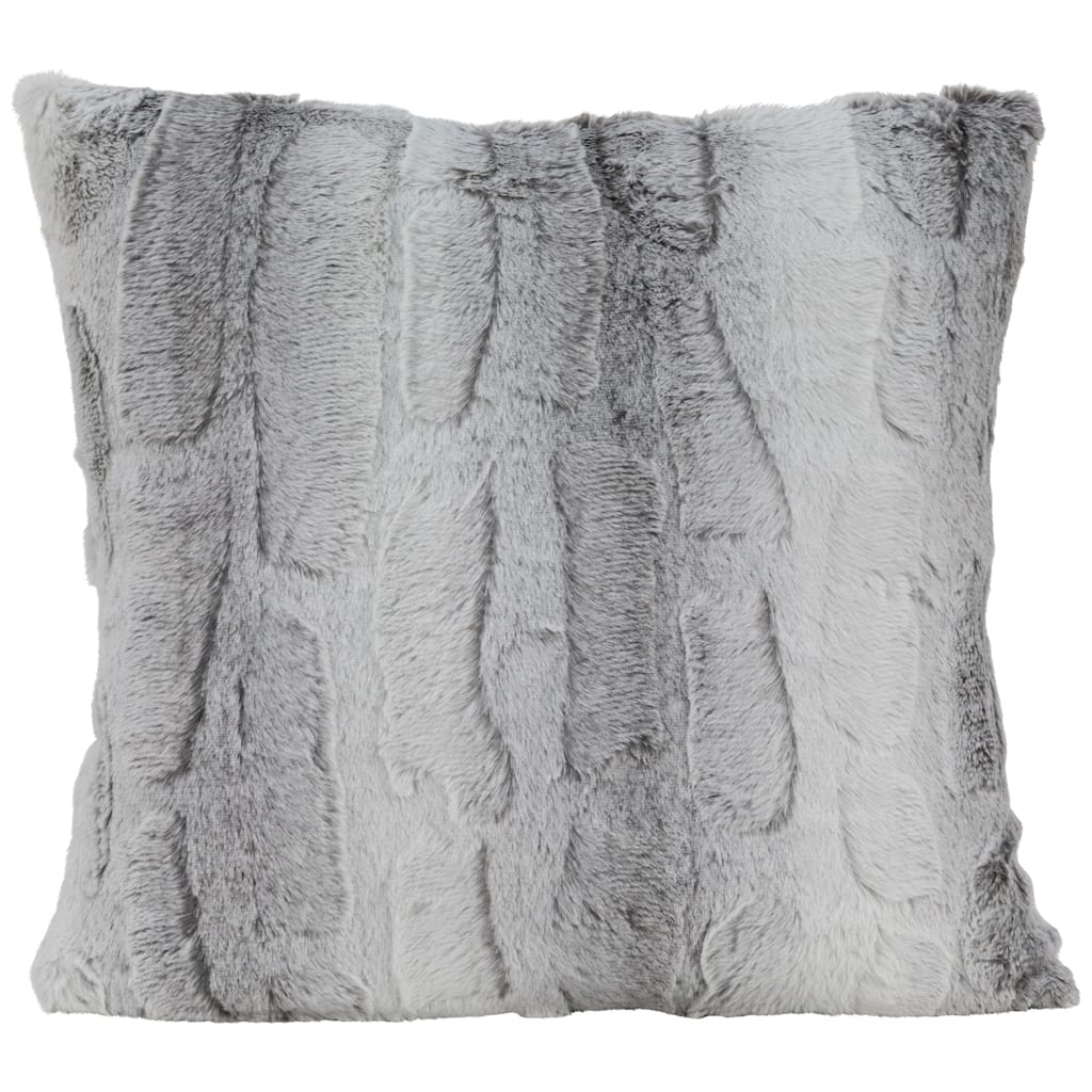 18" Gray and White Plush Square Throw Pillow