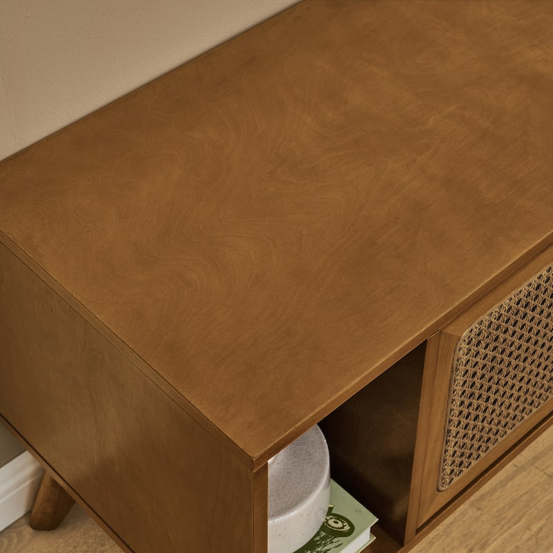 Roomfitters 67.9" Mid-Century Modern Rattan TV Stand Media Console with Storage Cabinet for 75" TVs