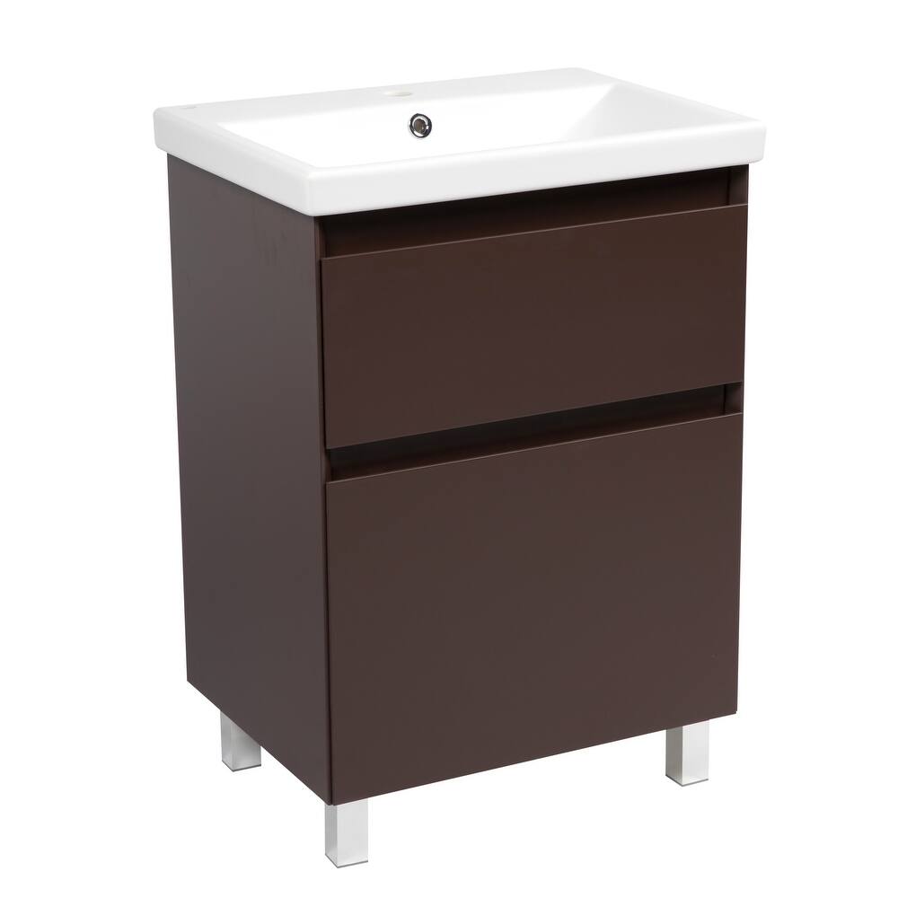 Modern Free standing Bathroom Vanity with Washbasin Elit Brown Matte Non-Toxic MDF-24"-Omega R-line 40"