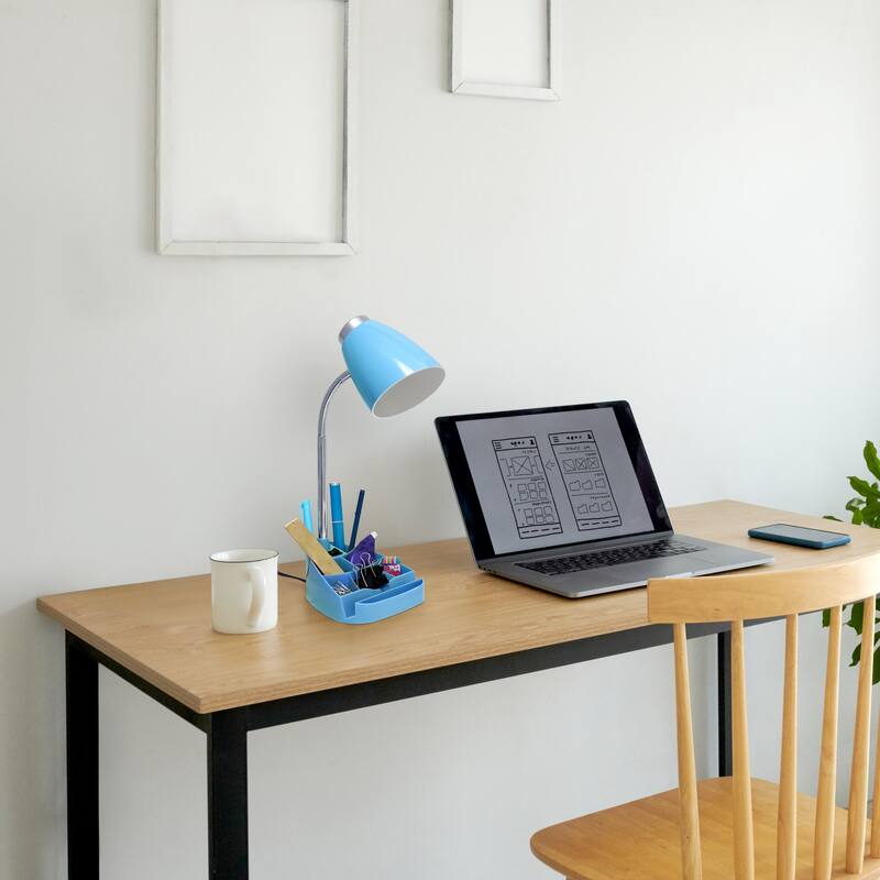 18.5 in. Chrome Finish Table Lamp with Blue Shade, Desk Lamp for Writing and Computer Desks