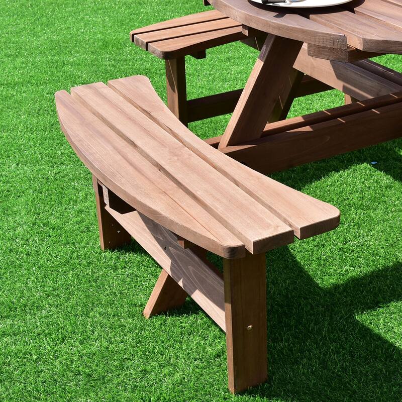 Costway Patio 8 Seat Wood PicnicTable Beer Dining Seat Bench Set Pub