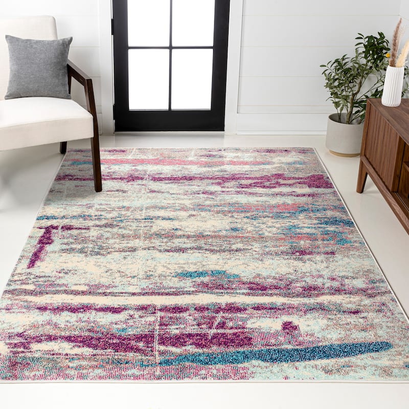 JONATHAN Y Groovy POP Modern Abstract Brushstroke Area Rug - 4 X 6 - Cream/Pink