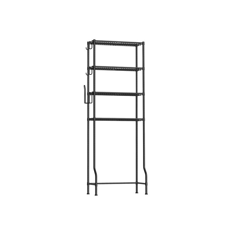 4-Tier Freestanding Metal Over-the-Toilet Storage Rack with 4 Adjustable Shelves and 4 Convenient Hoooks - 24.8" - Black