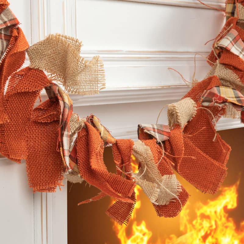 Glitzhome Fall Fabric Plaid Wreath or Garland Wall Hanging Decor