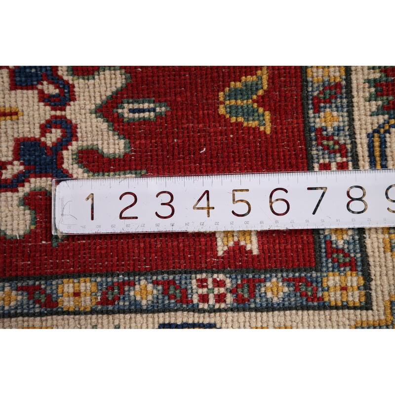 Red Geometric Kazak Foyer Rug Handmade Wool Carpet - 2'10" x 4'1"