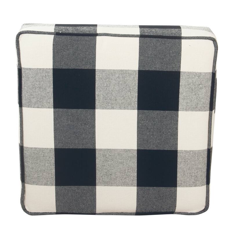 Pyp Square Storage Ottoman, 18 Inch Black Plaid Cotton, Ebony Legs