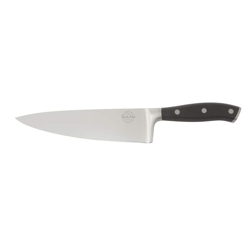 Sur La Table Kitchen Essential German Steel Chef's Knife, 8-Inch Stainless Steel Blade - Forged Full Tang - Black