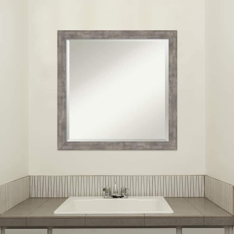 Beveled Wood Bathroom Wall Mirror - Marred Pewter Frame
