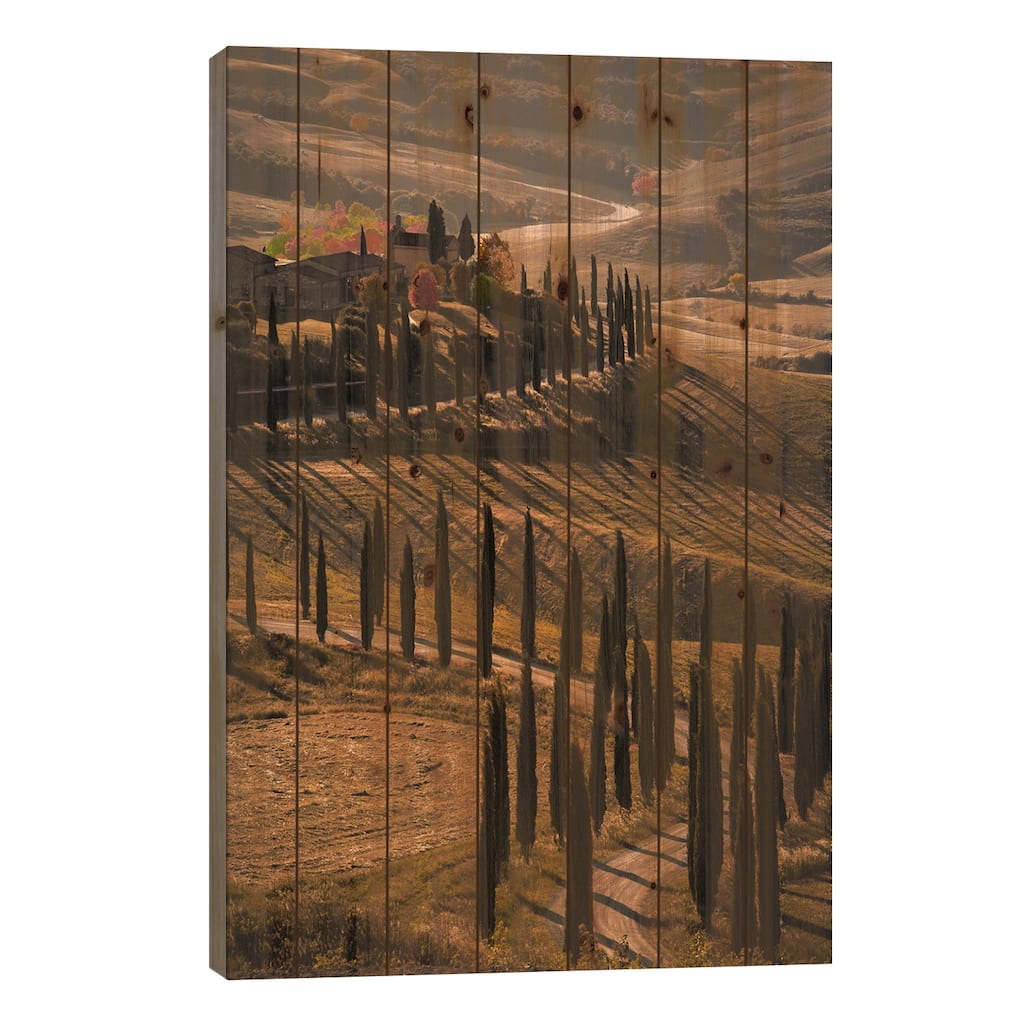 Val d'Orcia, Tuscany In Autumn Print On Wood by Enzo Romano - Multi-Color