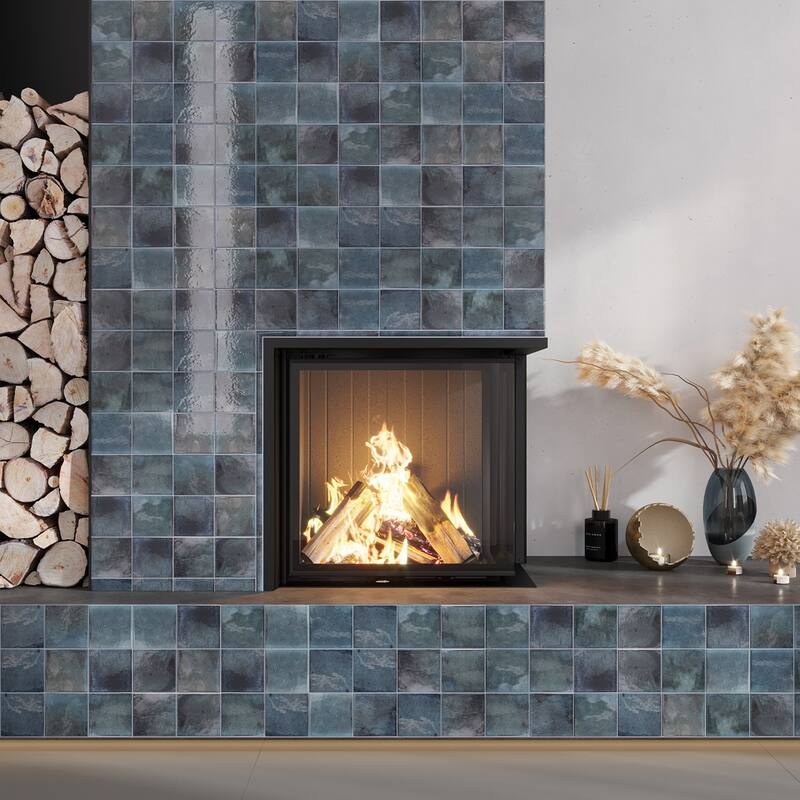 Apollo tile 4" x 4" Antiek Glossy Spruce Blue Ceramic Tile (5.39 sq ft/case) - 50 Pack