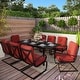 preview thumbnail 1 of 23, 7/9 PCS Outdoor Patio Dining Set, 6/8 Spring Motion Chairs with Cushion, 1 Rectangular Expandable Table 9-Piece Sets - Red