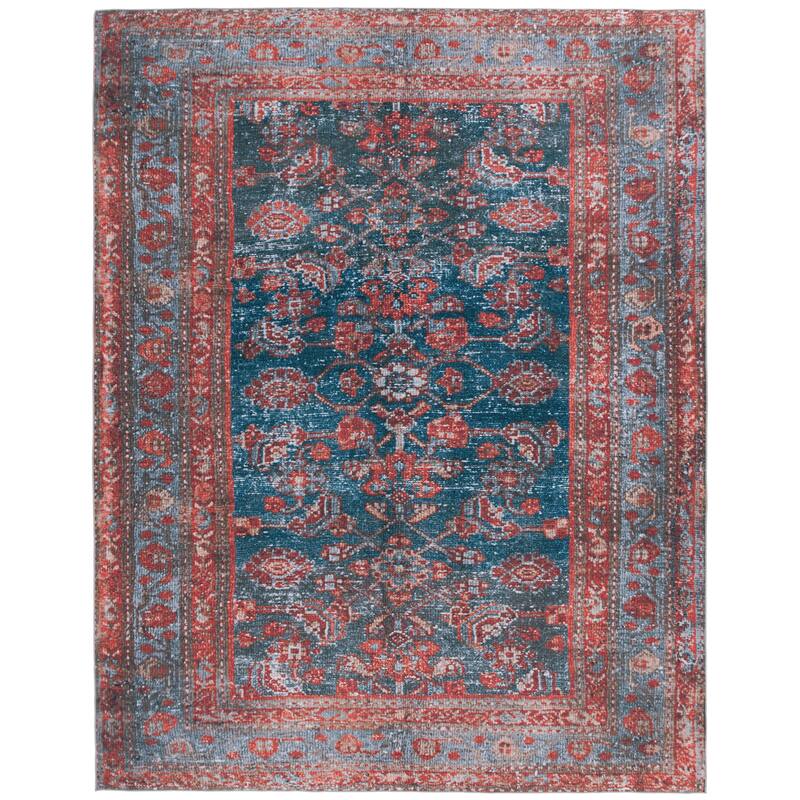 SAFAVIEH Tucson Machine Washable Slip Resistant Elmira Oriental Rug - 8' x 10' - Blue/Rust