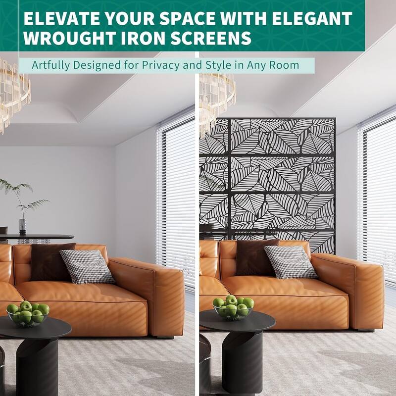 1 Pc Freestanding Decorative Metal Privacy Screen Outdoor with Stand for Balcony, Leaf