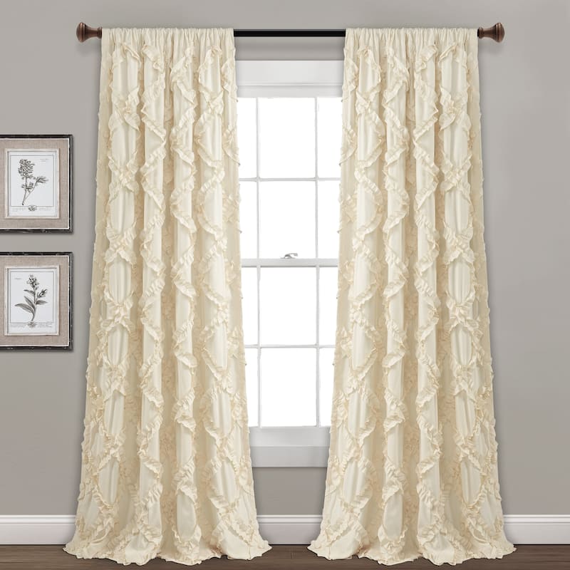Lush Decor Ruffle Diamond Curtain Panel Pair - 54"W x 95"L - Ivory