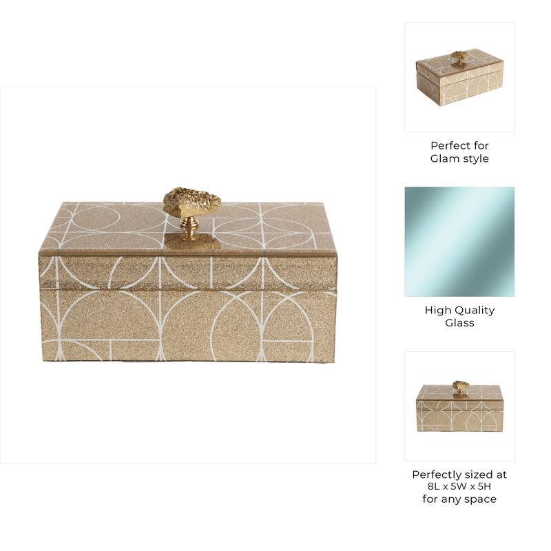 Glass and Wood Glam Decorative Contemporary Box with Stone Accent
