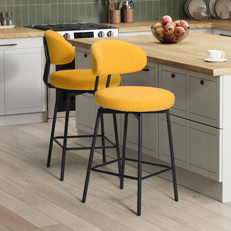 Bayville 27 Inch Faux Shearling Fabric Upholstered Swivel Counter Stool (Set of 2)
