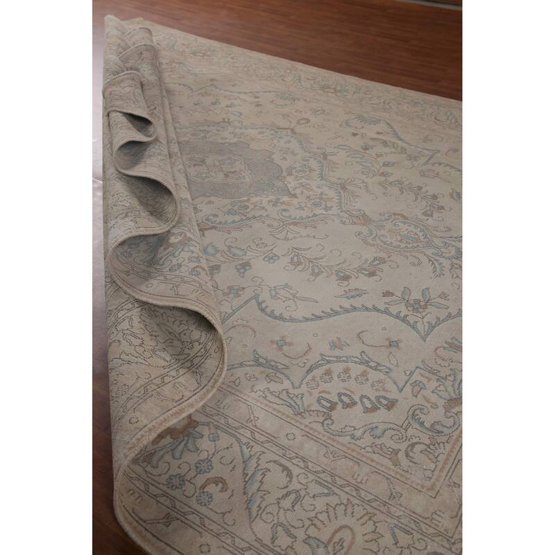 Hand-knotted Floral Distressed Tabriz Persian Rug Oriental Wool Carpet - 9'8" x 12'2"