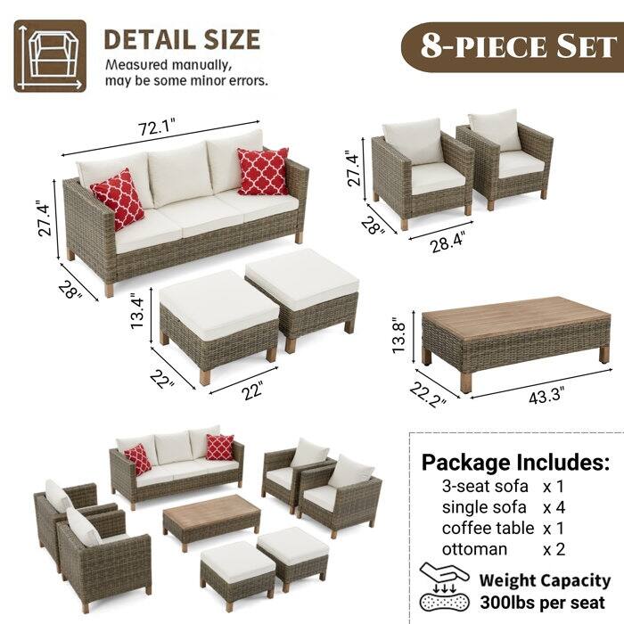8 Piece Sectional Seating Group with Cushions
