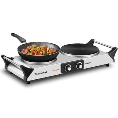 Elexnux 1800W Portable Hot Plate Electric Stove Countertop Double Burners With Adjustable Temperature Control